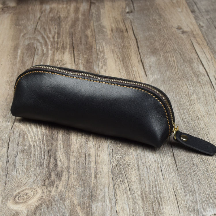 Head layer cowhide leather handmade pencil and pen organizer zipper glasses case